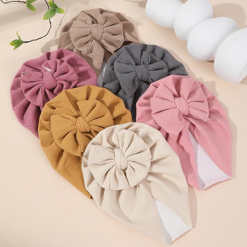 Esumun Baby Girls Hair Bow Turban Hat 6PCS Set, Top Bowknot Head Wrap Beanie India Caps for Infant Toddlers - Image 5